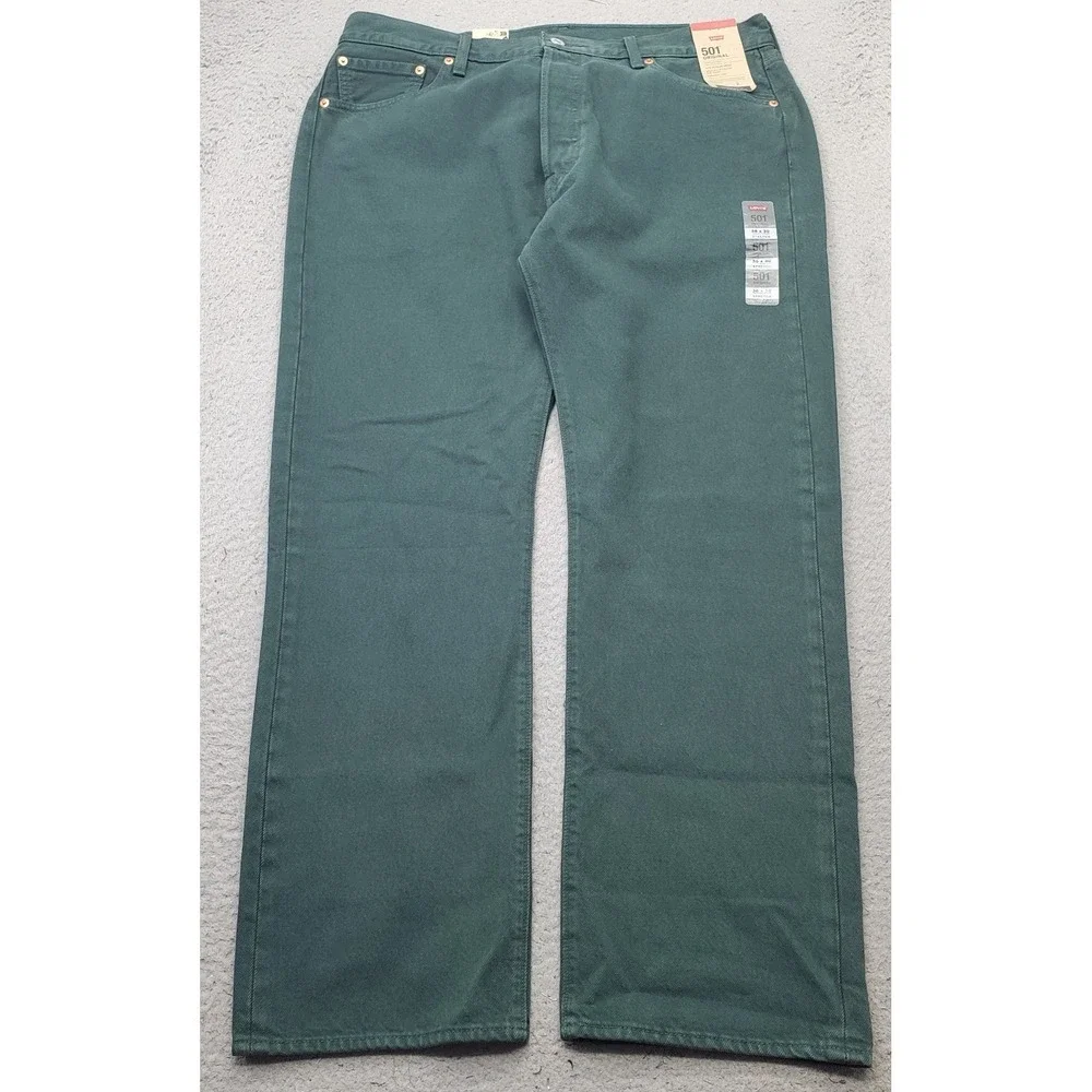 Levi's Straight Jeans Mens 36x30 Green Relaxed Fit Through The Thigh Button Fly